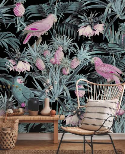 Papel pintado loros sepia en la selva