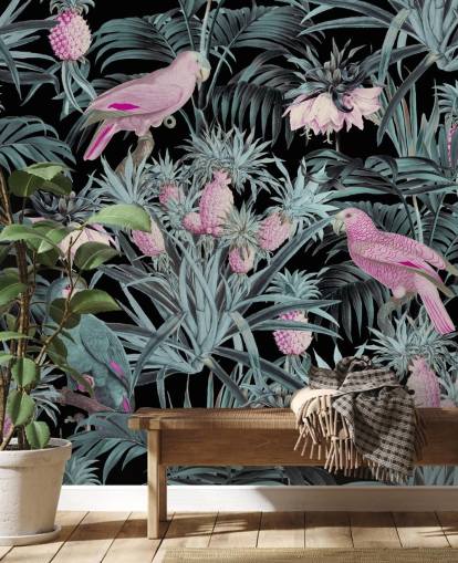 sepia parrots in jungle wallpaper