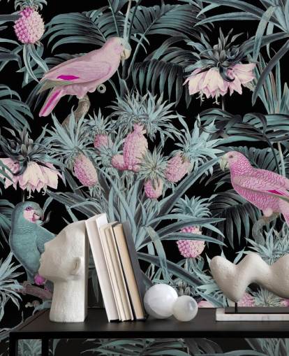 sepia parrots in jungle wallpaper