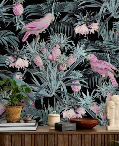 sepia parrots in jungle wallpaper
