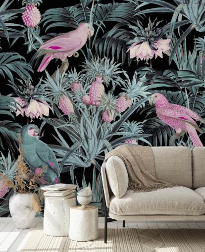sepia parrots in jungle wallpaper