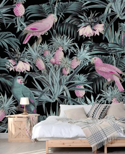 sepia parrots in jungle wallpaper