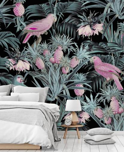 sepia parrots in jungle wallpaper