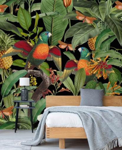 parrots, moths and jungle wallpaper