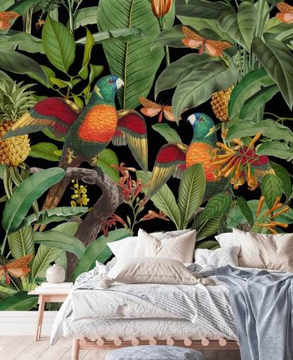 papier peint perroquets, papillons de nuit et jungle