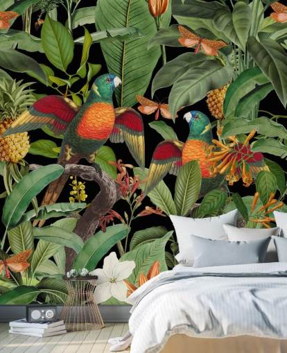 papier peint perroquets, papillons de nuit et jungle