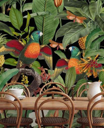 papagaios, mariposas e papel de parede da selva
