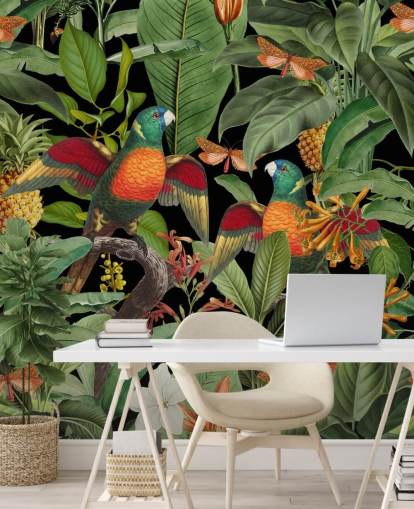 papagaios, mariposas e papel de parede da selva papagaios, mariposas e papel de parede da selva