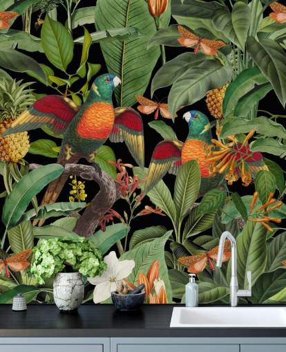papier peint perroquets, papillons de nuit et jungle