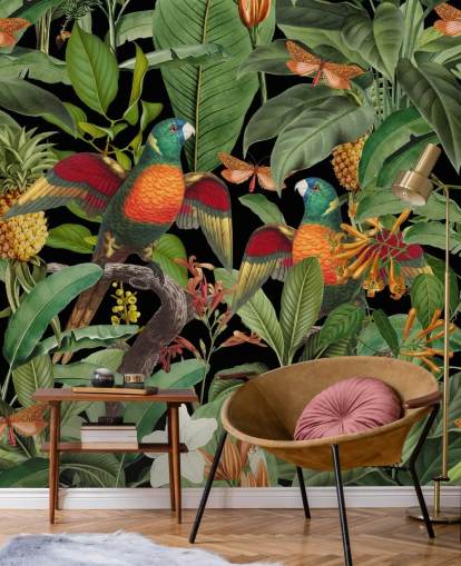 papier peint perroquets, papillons de nuit et jungle