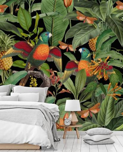 parrots, moths and jungle wallpaper