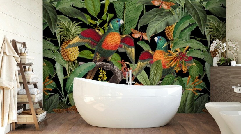 parrots, moths and jungle wallpaper