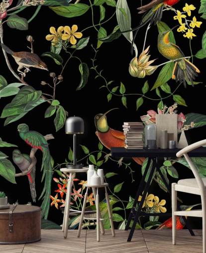 carta da parati colibrì giungla tropicale 