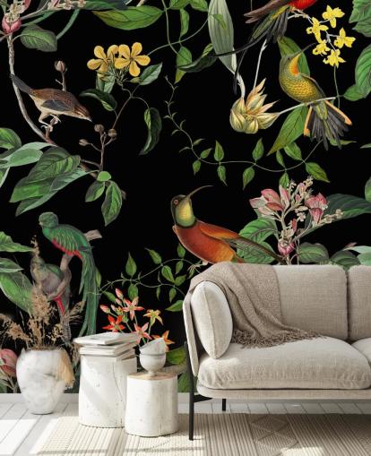 papier peint colibri jungle tropicale 