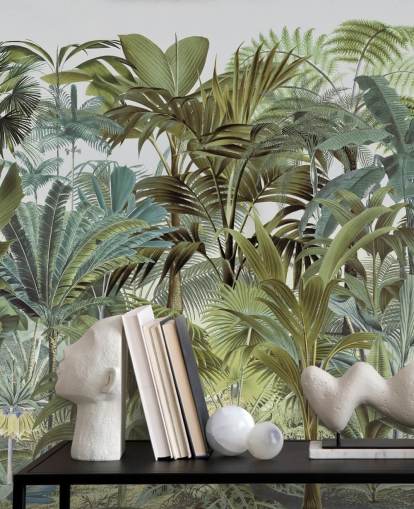 papier peint mural vintage vert personnalisé en feuille de palmier appelé Tropical Landscape 2 par Andrea Haase pour chambres papier peint mural vintage vert personnalisé en feuille de palmier appelé Tropical Landscape 2 par Andrea Haase pour chambres