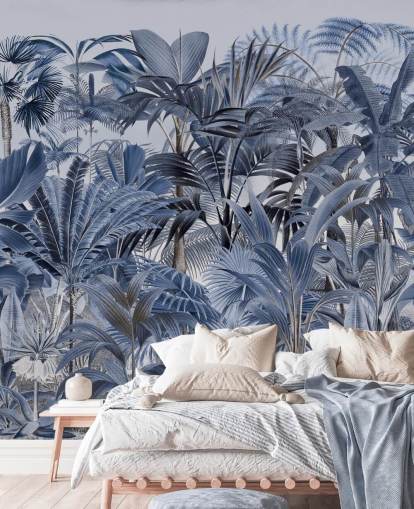 papel de parede azul folha de palmeira