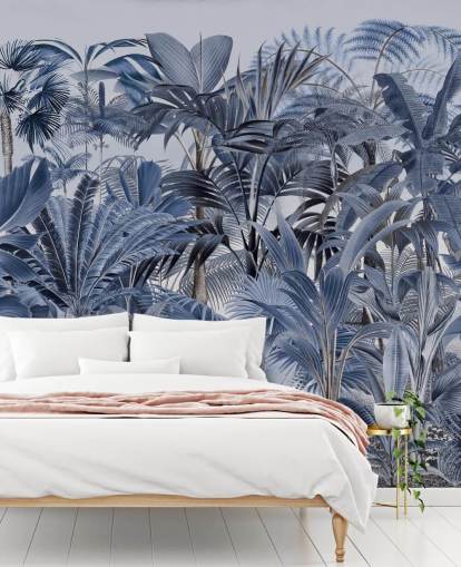 blaue Palmblatt-Dschungel Tapete