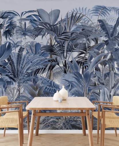 carta da parati giungla blu foglia di palma carta da parati giungla blu foglia di palma