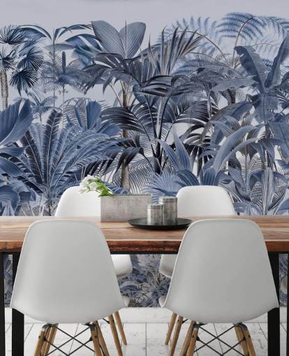 blue palm leaf jungle wallpaper