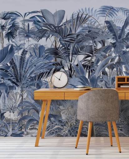 papel pintado selva de hoja de palma azul