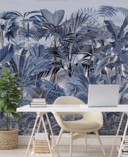 papel de parede azul folha de palmeira