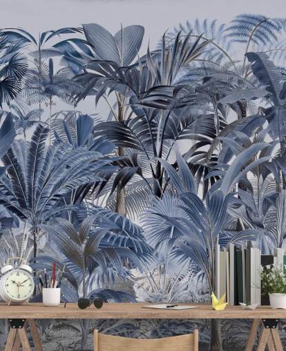 blauw palmblad jungle behang blauw palmblad jungle behang
