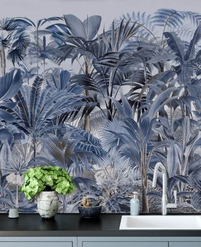 papel pintado selva de hoja de palma azul