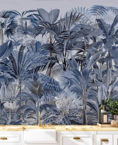 blaue Palmblatt-Dschungel Tapete