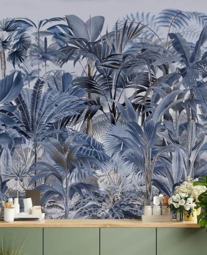 blå palme blad jungle tapet blå palme blad jungle tapet