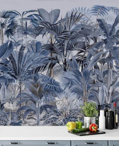 papel pintado selva de hoja de palma azul