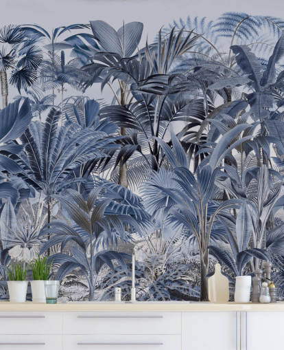 blaue Palmblatt-Dschungel Tapete