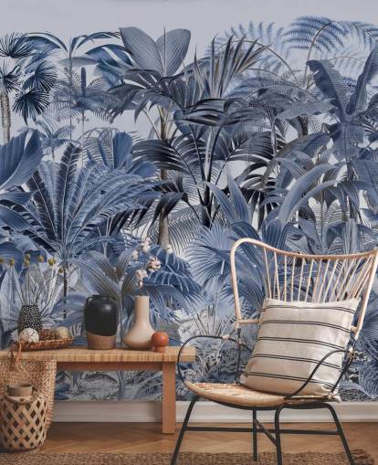 blauw palmblad jungle behang blauw palmblad jungle behang