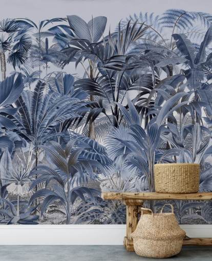 papel pintado selva de hoja de palma azul