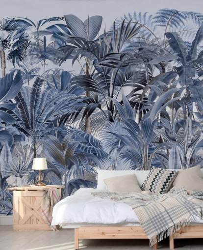 papel pintado selva de hoja de palma azul