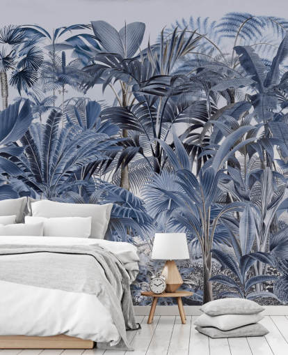 papel pintado selva de hoja de palma azul