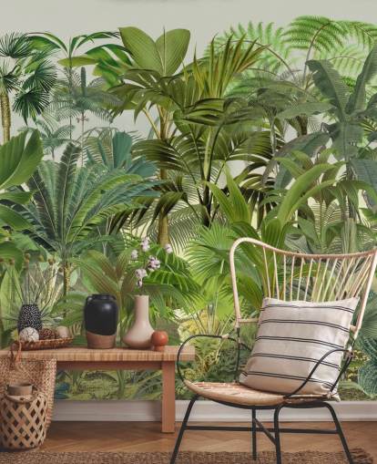 papier peint mural vert à feuilles personnalisables appelé Tropical Landscape par Andrea Haase pour les salons papier peint mural vert à feuilles personnalisables appelé Tropical Landscape par Andrea Haase pour les salons