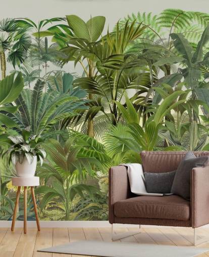grön anpassningsbar bladtapet väggmålning kallad Tropical Landscape av Andrea Haase för lounger grön anpassningsbar bladtapet väggmålning kallad Tropical Landscape av Andrea Haase för lounger