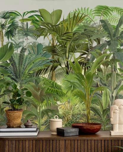 green customisable leaf wallpaper mural called Tropical Landscape by Andrea Haase for lounges green customisable leaf wallpaper mural called Tropical Landscape by Andrea Haase for lounges