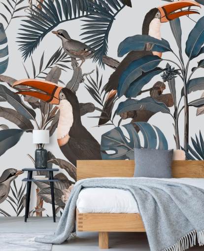 toucan in jungle illustrated wallpaper