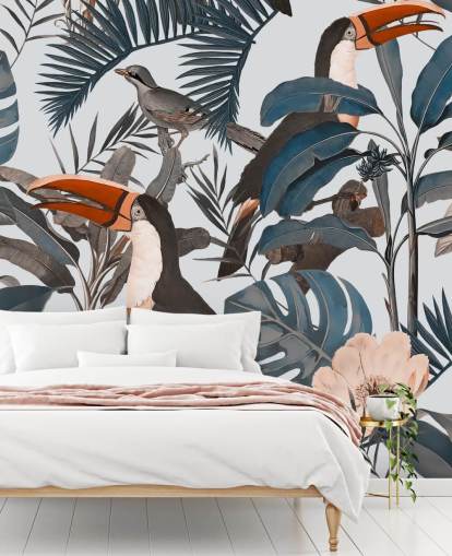 toucan in jungle illustrated wallpaper