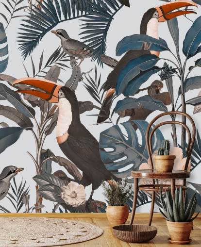 toucan in jungle illustrated wallpaper