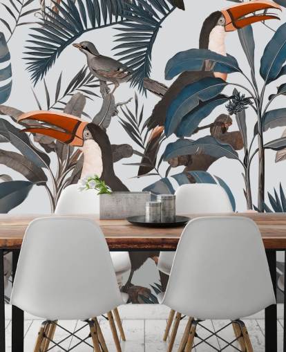 toucan in jungle illustrated wallpaper