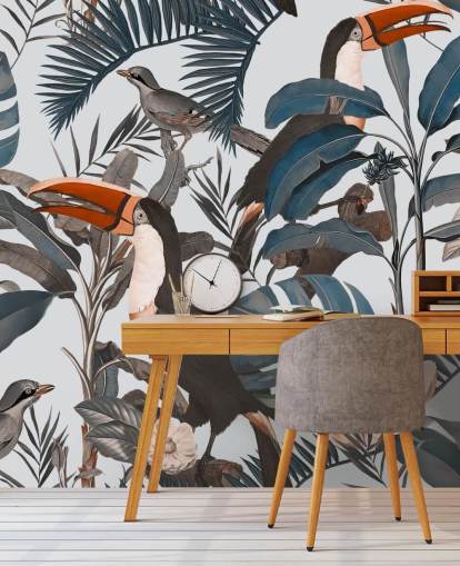 toucan in jungle illustrated wallpaper