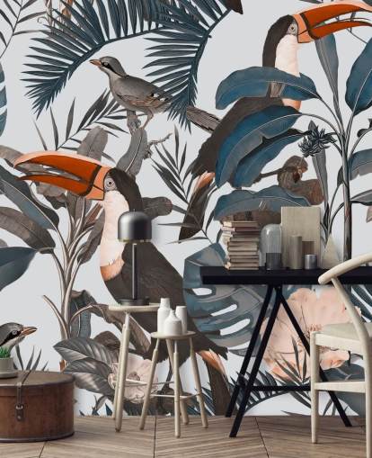 toucan i djungeln illustrerad tapet