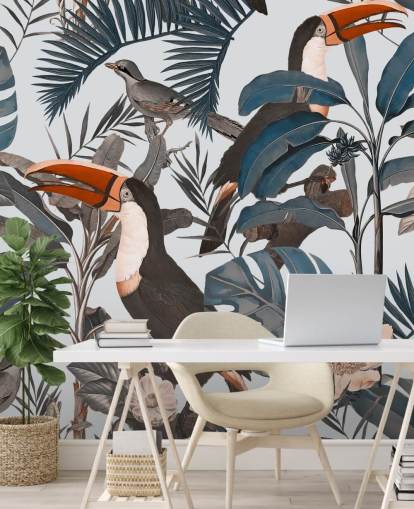papel pintado ilustrado de tucán en la selva
