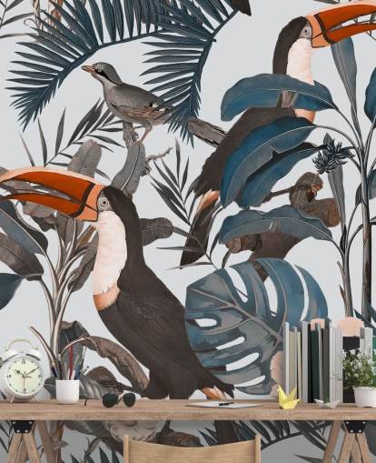 papel pintado ilustrado de tucán en la selva