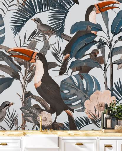 toucan i jungle illustreret tapet