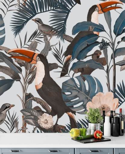 papel pintado ilustrado de tucán en la selva papel pintado ilustrado de tucán en la selva