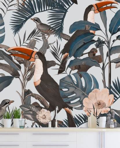 papel pintado ilustrado de tucán en la selva papel pintado ilustrado de tucán en la selva