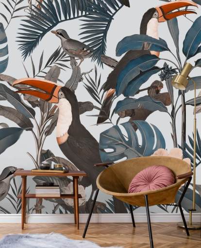 toucan in jungle illustrated wallpaper